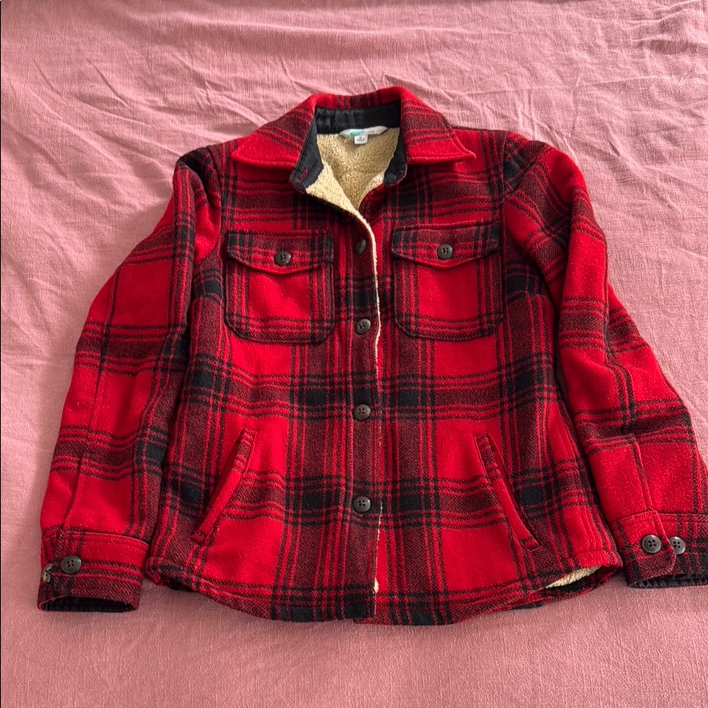 LLBean Red Plaid Sherpa Lined Women's Jacket